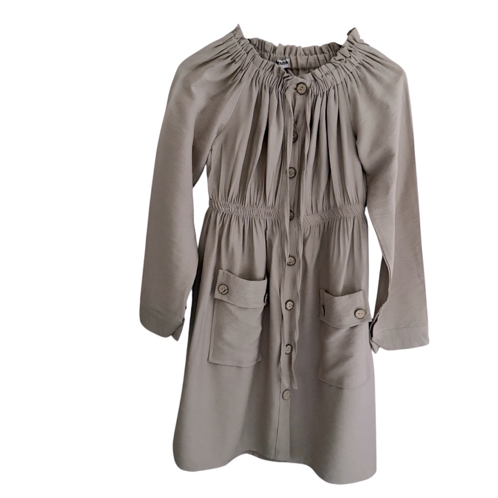 Meshka Tan Button-Up Dress Front Pockets Size 2XL‎